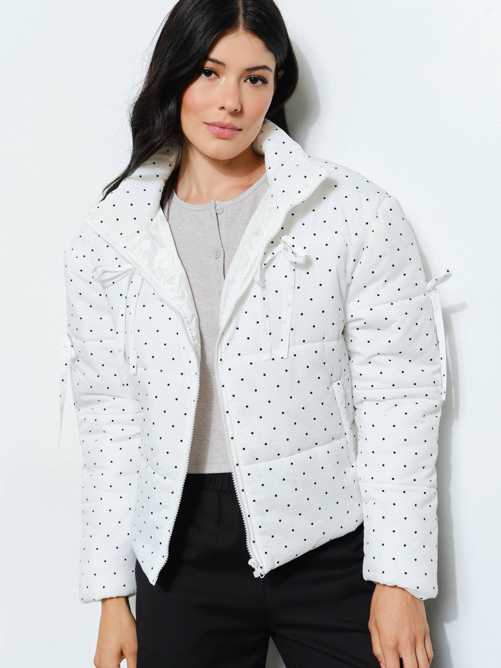 Women's White Polka Dot Puffer Jacket